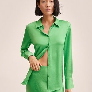 Bright green oversized satin shirt